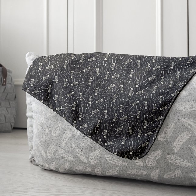 Charcoal Black & White Halloween Skeleton Pattern Sherpa Blanket (Creator Uploaded)