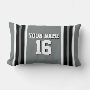 Charcoal Black Wht Team Jersey Custom Number Name Lumbar Cushion