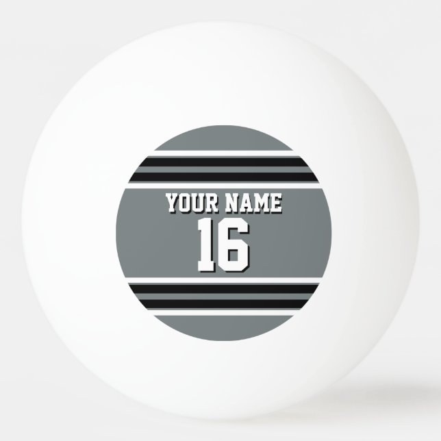 Charcoal Black Wht Team Jersey Custom Number Name Ping Pong Ball (Front)