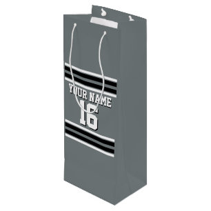 Charcoal Black Wht Team Jersey Custom Number Name Wine Gift Bag