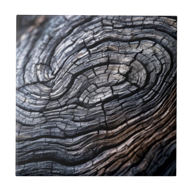 Charcoal Black Wood Grain Texture Ceramic Tile (Front)