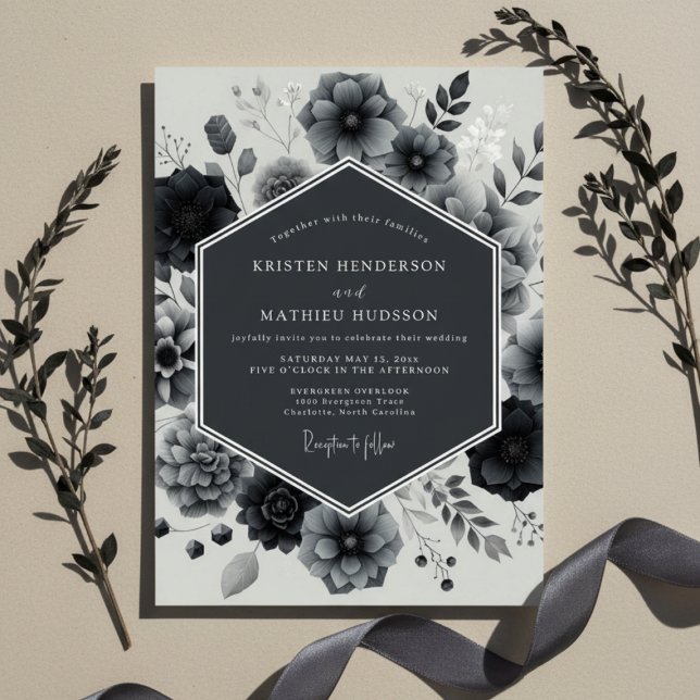 Charcoal Bloom Elegance Wedding Invitation (Creator Uploaded)