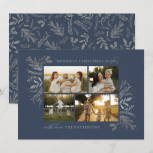Charcoal Blue 4 Photo Family Christmas Collage Holiday Card