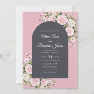 Charcoal Blush Bloom Wedding Invitation