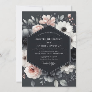 Charcoal Blush Blossom Elegance Wedding Invitation
