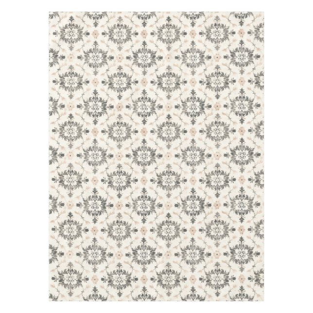 Charcoal & Blush French Damask Tablecloth (Front)