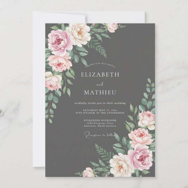 Charcoal Blush Painted Wedding Invitation (Front)
