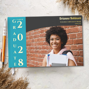 Charcoal Brown Modern Graduation Photo Gold Guest Book