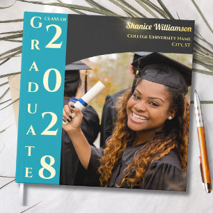 Charcoal Brown Modern Photo Graduation Gold Guest Book