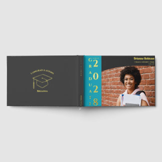 Charcoal Brown Modern Photo Graduation Party Gold  Guest Book