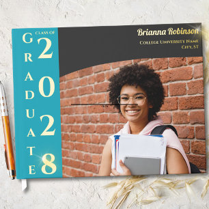 Charcoal Brown Modern Photo Graduation Party Gold Guest Book