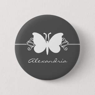 Charcoal Butterfly Swirls Button