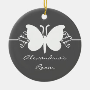 Charcoal Butterfly Swirls Door Hanger Ornament