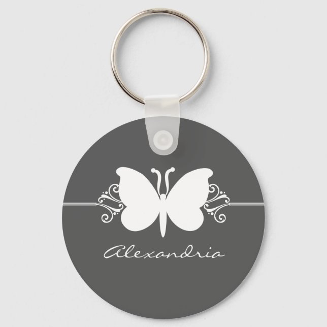 Charcoal Butterfly Swirls Keychain (Front)