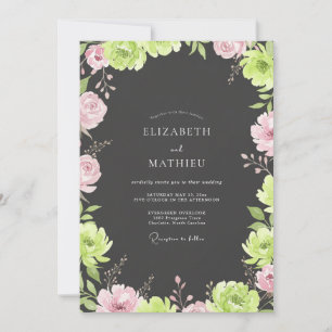 Charcoal Chartreuse Peony Wedding Invitation
