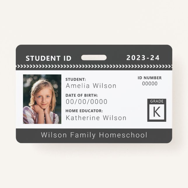 Charcoal Chevron Homeschool Student ID Badge (Front)