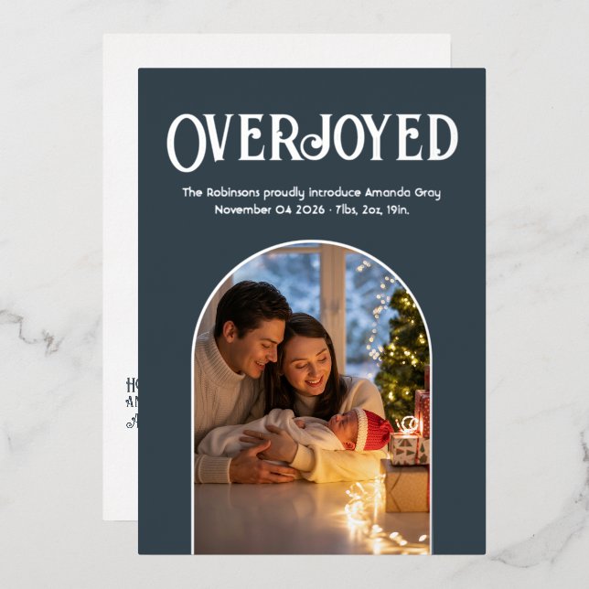 Charcoal Christmas Baby Birth Announcement Photo (Front/Back)