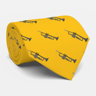 Charcoal Coloured Trumpet Pattern on Yellow Tie