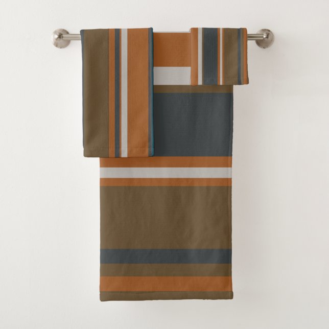 Charcoal Copper and Clay Stripes Bath Towel Set (Insitu)