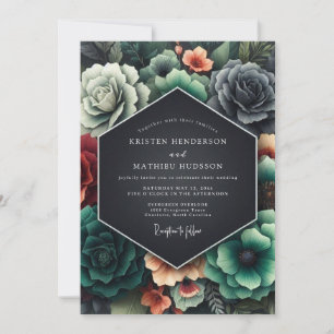 Charcoal Coral Baroque Wedding Invitation