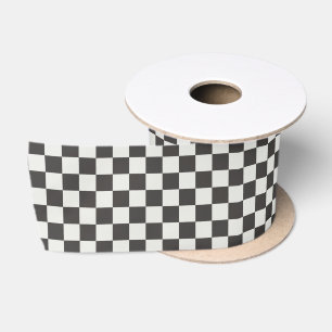 Charcoal & Cream Checkerboard Satin Ribbon