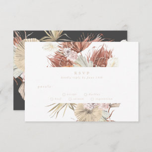Charcoal Cream Pampas Grass Floral Jungle Wedding RSVP Card