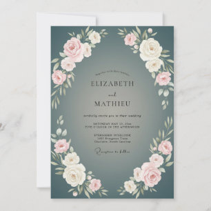 Charcoal Cream Peony Wedding Invitation
