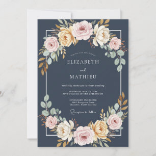 Charcoal Cream Ranunculus Eucalyptus Wedding Invitation