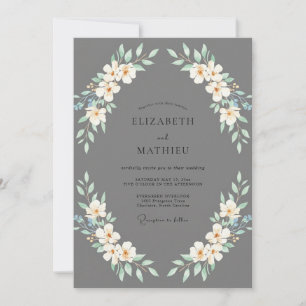 Charcoal Cream Wreath Wedding Invitation