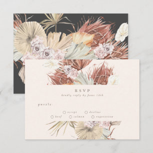 Charcoal & Creams Pampas Grass Floral Wedding RSVP Card