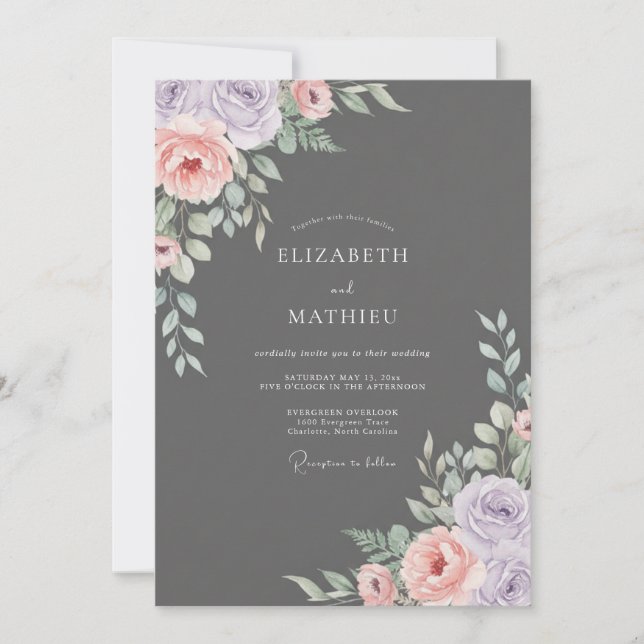 Charcoal Divine Peony Wedding Invitation (Front)
