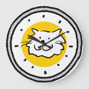 Charcoal Drawn Style Dial with Smiling Cat Large Clock
