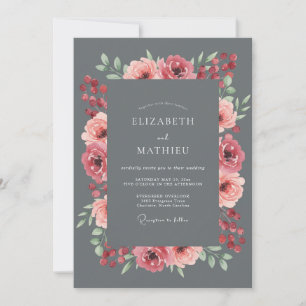 Charcoal Dusty Pink Painted Wedding Invitation