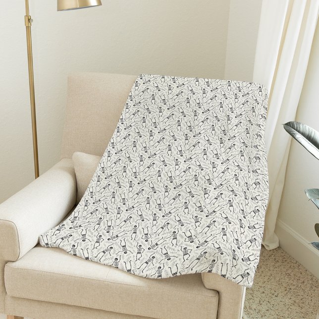 Charcoal & Ecru Neutral Halloween Skeleton Pattern Fleece Blanket (Creator Uploaded)