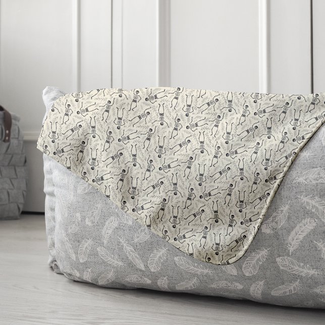 Charcoal & Ecru Neutral Halloween Skeleton Pattern Sherpa Blanket (Creator Uploaded)