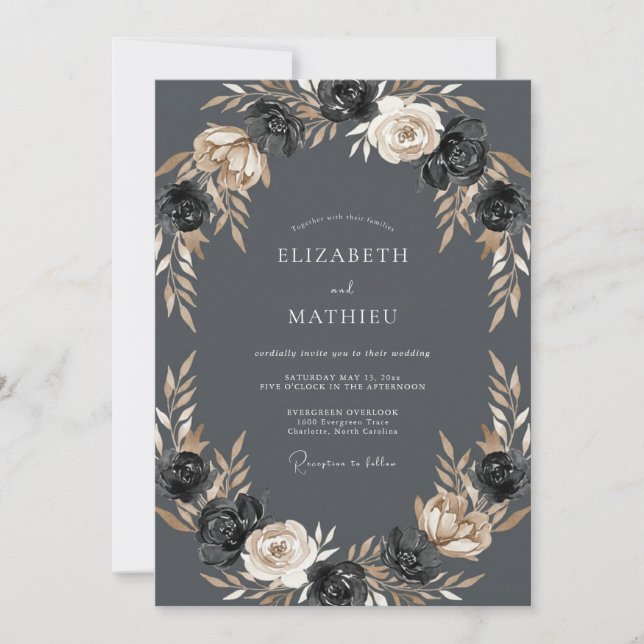 Charcoal Ethereal Botanical Wedding Invitation (Front)