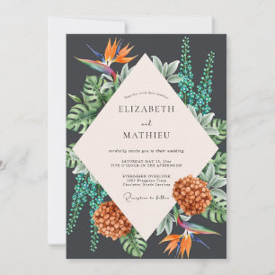 Charcoal Exotic Palm Eucalyptus Wedding Invitation
