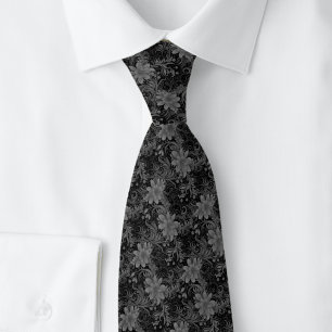 Charcoal Floral Batik Tie