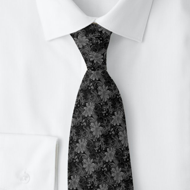 Charcoal Floral Batik Tie (Creator Uploaded)