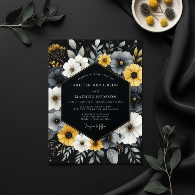 Charcoal Floral Bloom Wedding Invitation (Creator Uploaded)