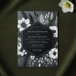 Charcoal Floral Opulent Wedding Invitation