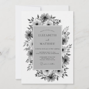 Charcoal Floral Romance Wedding Invitation