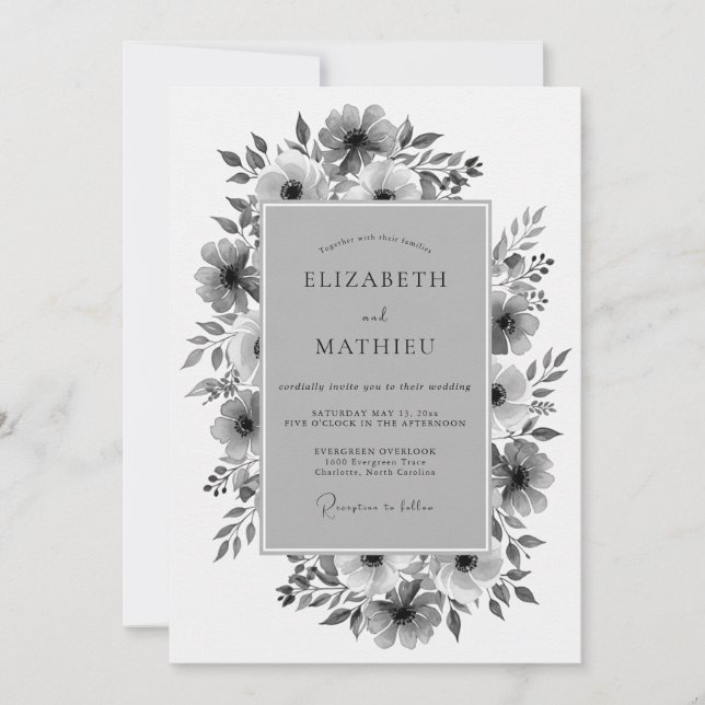 Charcoal Floral Romance Wedding Invitation (Front)