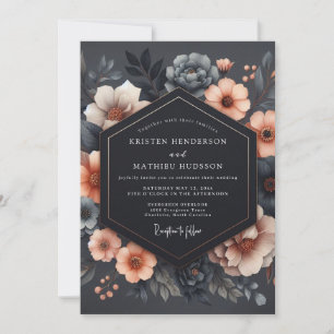 Charcoal Floral Romance Wedding Invitation