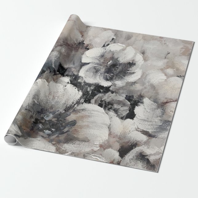 Charcoal Flowers Wrapping Paper (Unrolled)