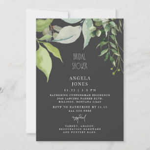 Charcoal Foliage Bridal Shower Greenery  Invitation
