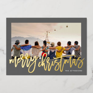 Charcoal Frame & Gold Merry Christmas Photo Foil Holiday Card