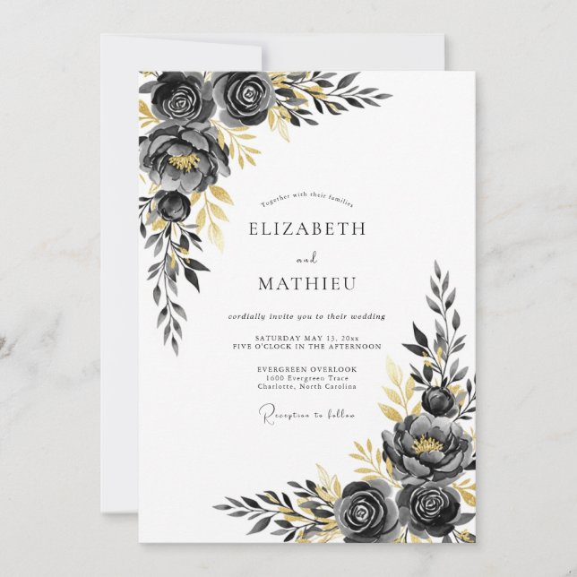 Charcoal Gilded Elegant Winter Wedding Invitation (Front)