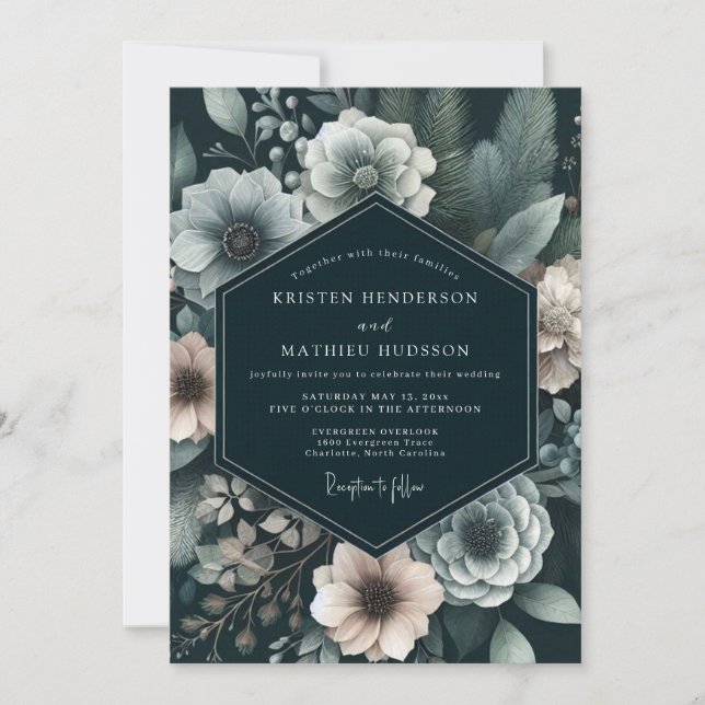 Charcoal Gloaming Anemone Wedding Invitation (Front)