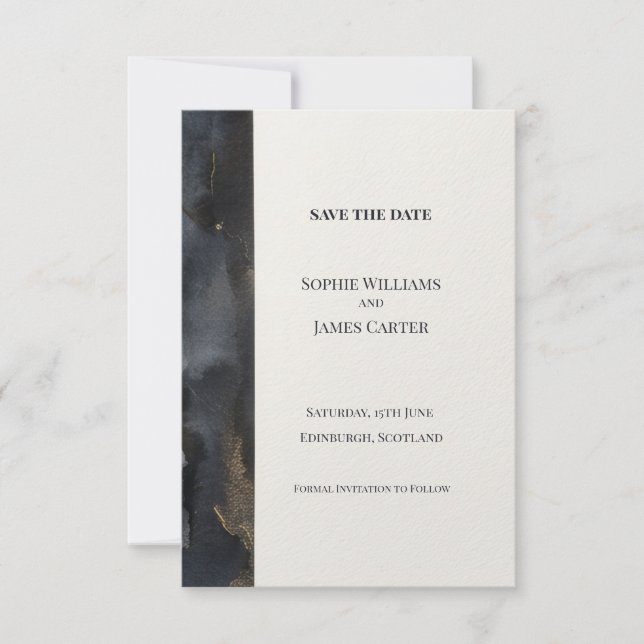 Charcoal Gold Abstract Save The Date Card (Front)